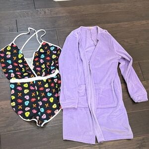 Roma Black Multicolor Bodysuit & Velour Robe